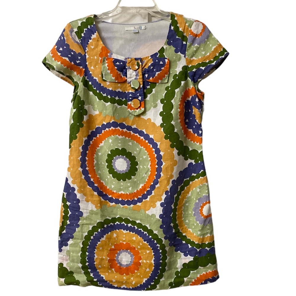 Boden Multicolor Circular Print Short Sleeve Dress